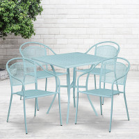 Flash Furniture CO-28SQ-03CHR4-SKY-GG 28" Square Table Set with 4 Round Back Chairs in Blue